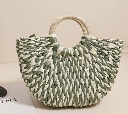Damen Trendige Bast-Handtasche mit rundem Griff Brehn
