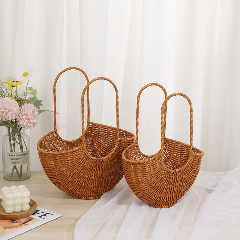 Damen Elegant geflochtener Rattankorb mit doppeltem Griff Brehn