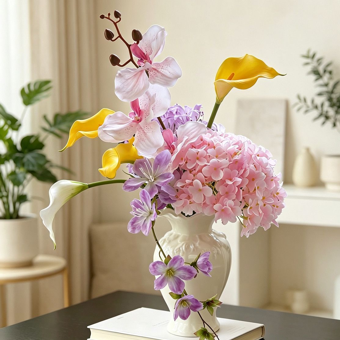 Elegante gemischte Blumenarrangements für schöne Innenräume