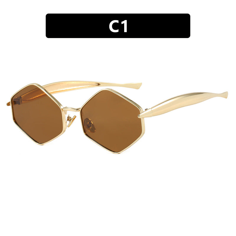 Damen hexagonale Sonnenbrille mit elegantem Metallrahmen und UV-Schutz Brehn