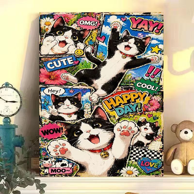 Verspielter Katzen-Themen-Wandkunstdruck Brehn
