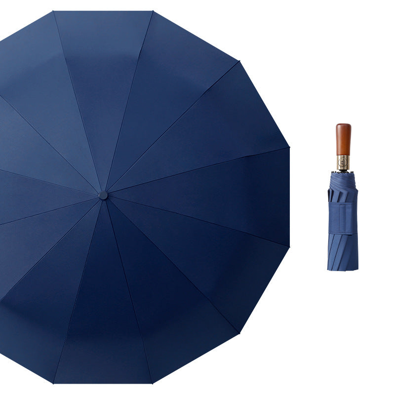 Damen Premium Winddichter Faltregenschirm mit Holzgriff Brehn