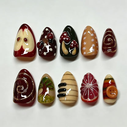 Künstlerisches handgemaltes Press-On Nagelset Brehn