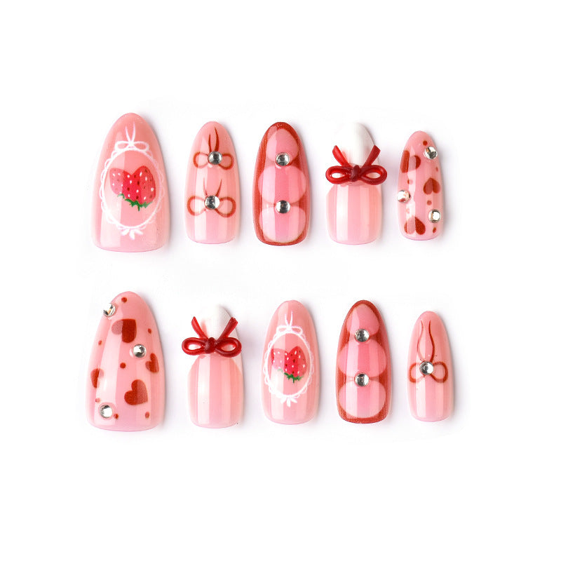 Süßes Erdbeer-Themen Press-On Nagelkunst Set Brehn