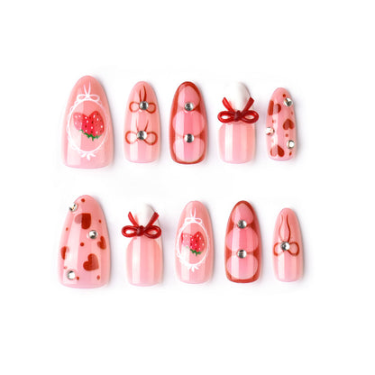 Süßes Erdbeer-Themen Press-On Nagelkunst Set Brehn