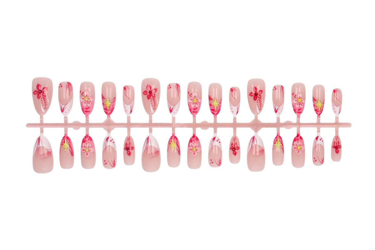 Kunstnagelset mit floralen Designs und 3D-Verzierungen Brehn