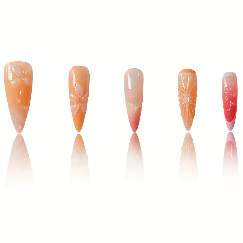 Künstlerische 3D Blumen Press-on Nagelkunst Brehn