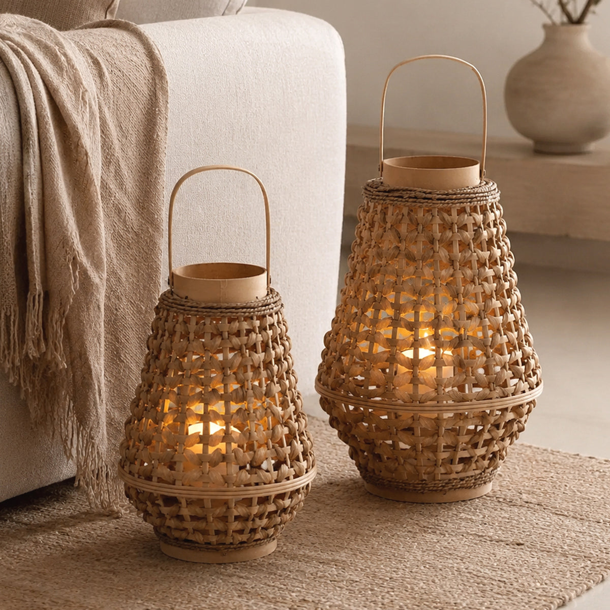 Elegante Laterne aus geflochtenem Rattan Brehn