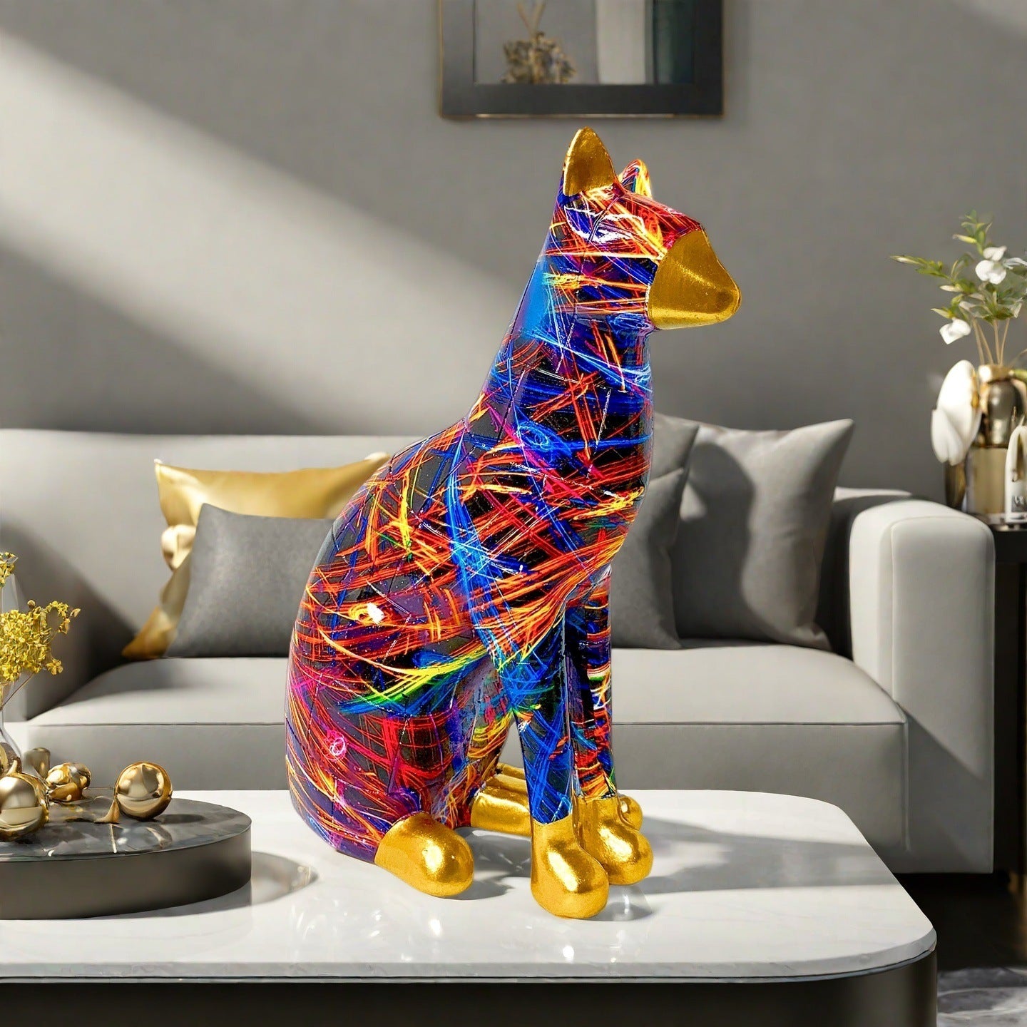 Dekorative Katzenstatue im modernen Kunststil Brehn