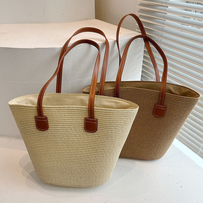Klassische Strohtasche mit Lederakzenten Brehn
