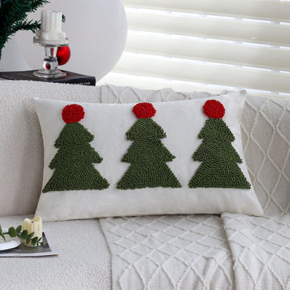 Rechteckiger dekorativer Kissenbezug mit tufted Tannenbaum-Applikation Brehn