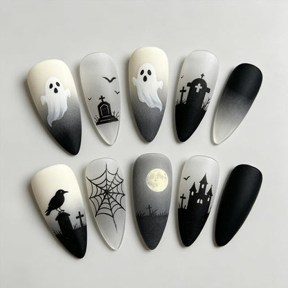 Halloween Kunstnagelset mit gruseligen Geister- und Spinnenmotiven Brehn