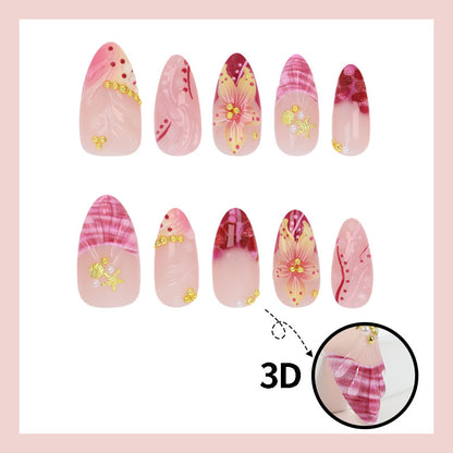 Kunstnagelset mit floralen Mustern und luxuriösen Verzierungen Brehn