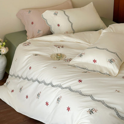 Luxuriöses gesticktes Satin-Bettwäsche-Set mit Kissenbezug und Nackenrolle