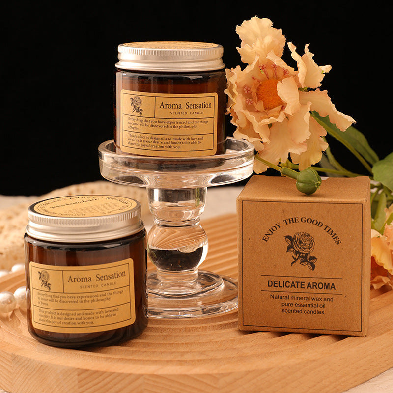 Aromatherapie Duftende Soja-Glas-Teelicht mit Baumwolldocht und Vintage-Etikett