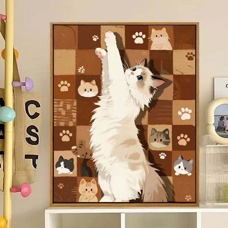 Niedliches katzenbasiertes dekoratives Leinwandkunstwerk Brehn