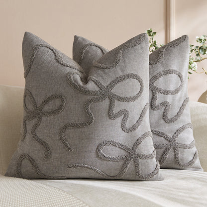 Quadratisches, strukturiertes Loop-Appliqué-Leinen-Mischkissenbezug