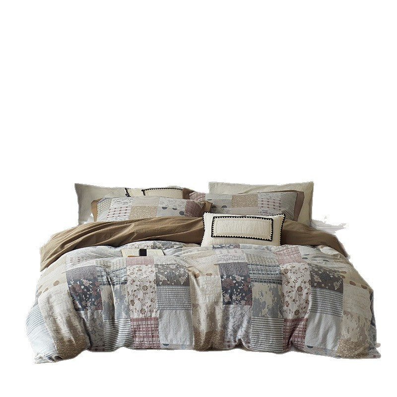 Umkehrbare Baumwollsatin Bettbezug Set mit Patchwork Akzent Kissenbezügen
