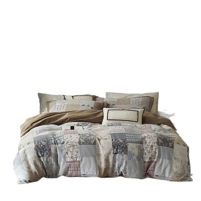 Umkehrbare Baumwollsatin Bettbezug Set mit Patchwork Akzent Kissenbezügen
