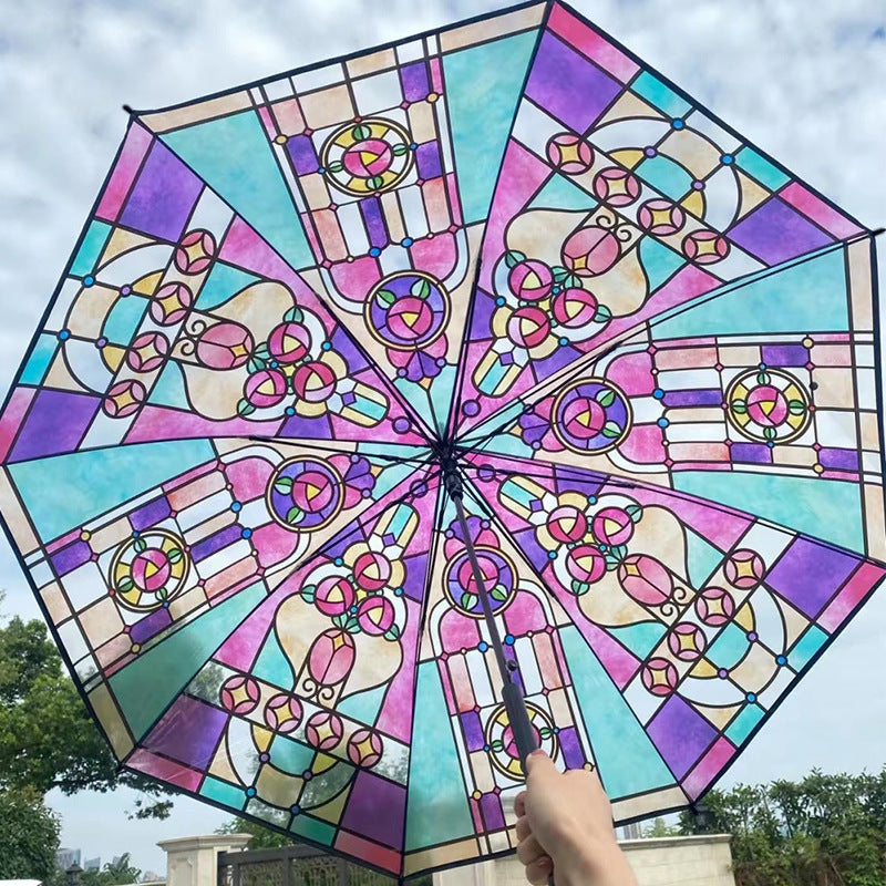 Damen Faltbarer Regenschirm mit kunstvollem Glasfenster-Motiv Brehn