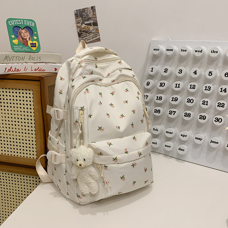 Blumenverzierte Mehrfach-Taschen-Schul-Rucksack