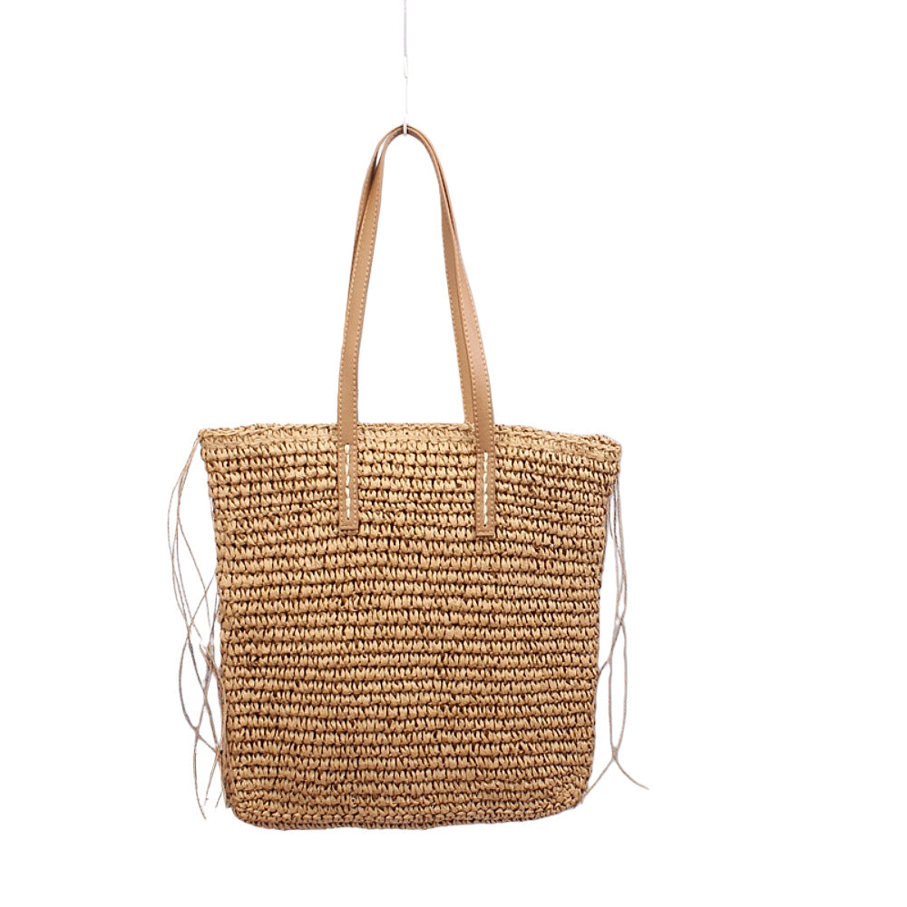 Handgewebte Strandtasche Aus Naturmaterial mit Lederakzenten Brehn
