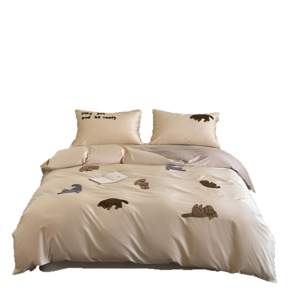 Gestepptes Appliziertes Baumwollsatin Bettbezug-Set mit Plüschtiermotiven