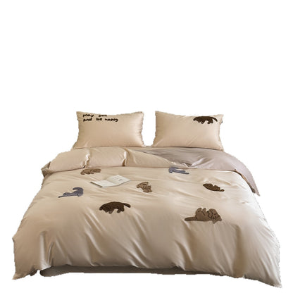 Gestepptes Appliziertes Baumwollsatin Bettbezug-Set mit Plüschtiermotiven