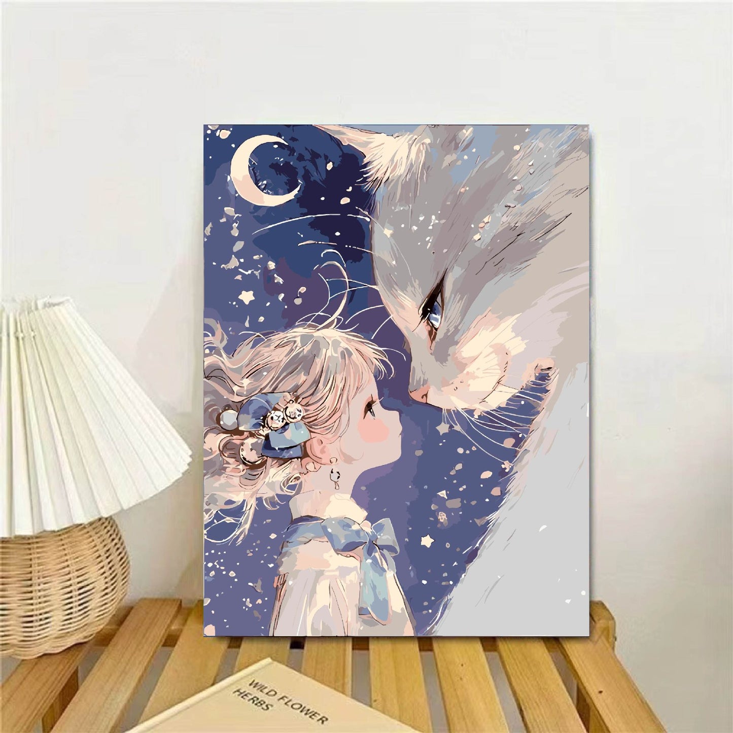 Verspielte Fantasie Katze und Mädchen Wandkunst Brehn