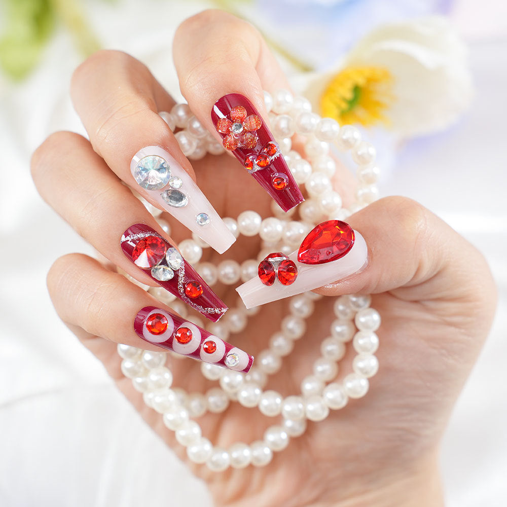 Glamouröse kristallverstärkte Press-On-Nagelset Brehn