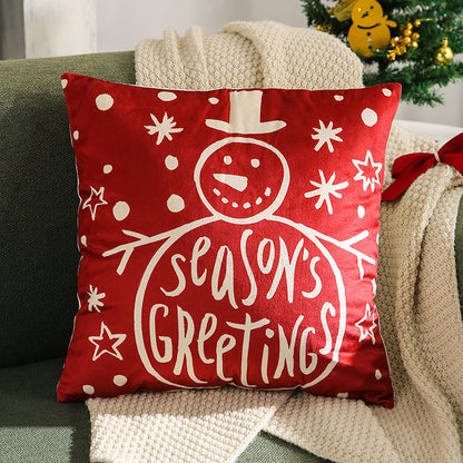 Festliches Samt Quadratisches Kissenbezug mit Schneemann Saisonaler Schrift