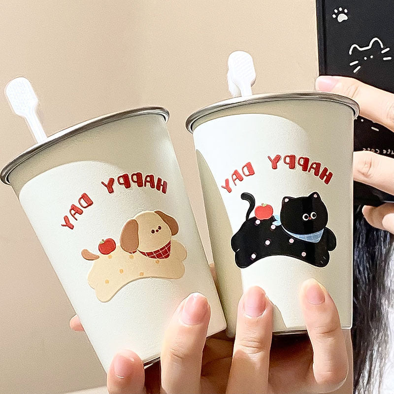 Edelstahl Trinkbecher mit Fröhlichem Hunde-Motiv Brehn