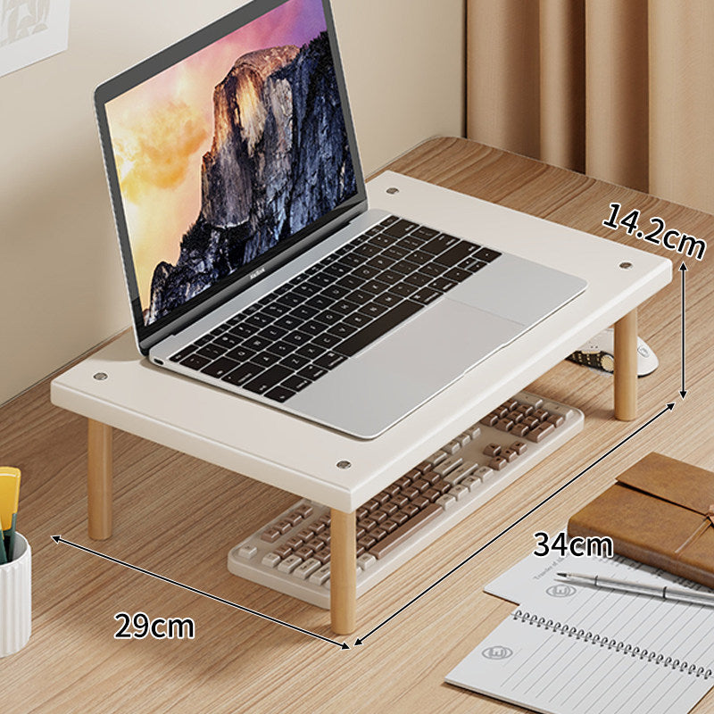 Kompakte Desktop-Laptop- und Monitorerhöhung mit Untertischstauraum und Holzbeinen