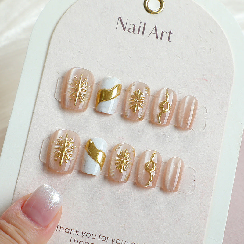 Elegante goldverzierte Press-On-Nagelkunst-Set