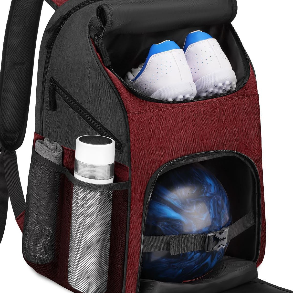 Unisex Sportlicher Rucksack mit speziellen Fächern für Schuhe und Bowlingball Brehn