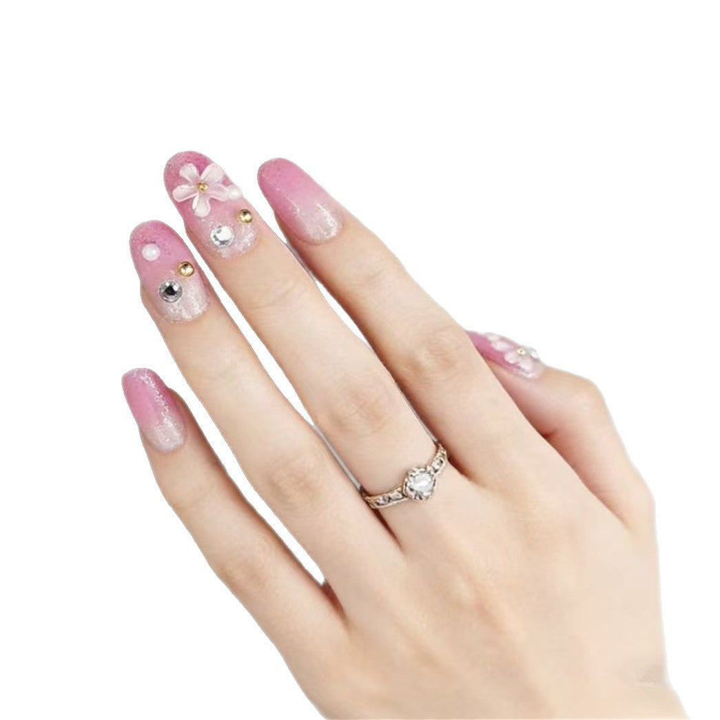 Blumige Glitzer Press-On Nagelkunst
