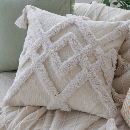 Quadratischer Kissenbezug im Boho‑Stil mit 3D‑Tufting, Quasten und weicher Baumwollstruktur Brehn