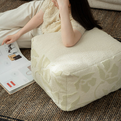 quadratischer Pouf mit Bouclé-Bezug und strukturiertem Jacquardmuster Brehn