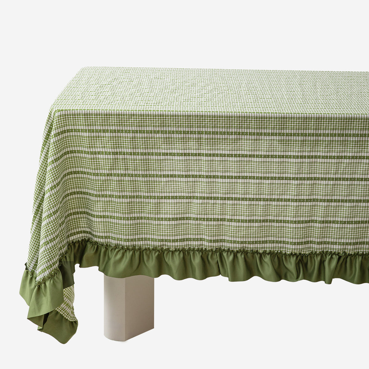 Rechteckige Tischdecke mit Rüschenbordüre und Vichy-Karo-Struktur Brehn