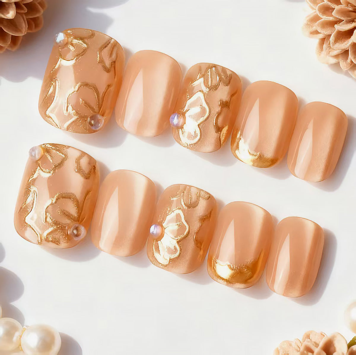 Elegantes Florales Design Press-On Nagelkunst Set Brehn 1790636584