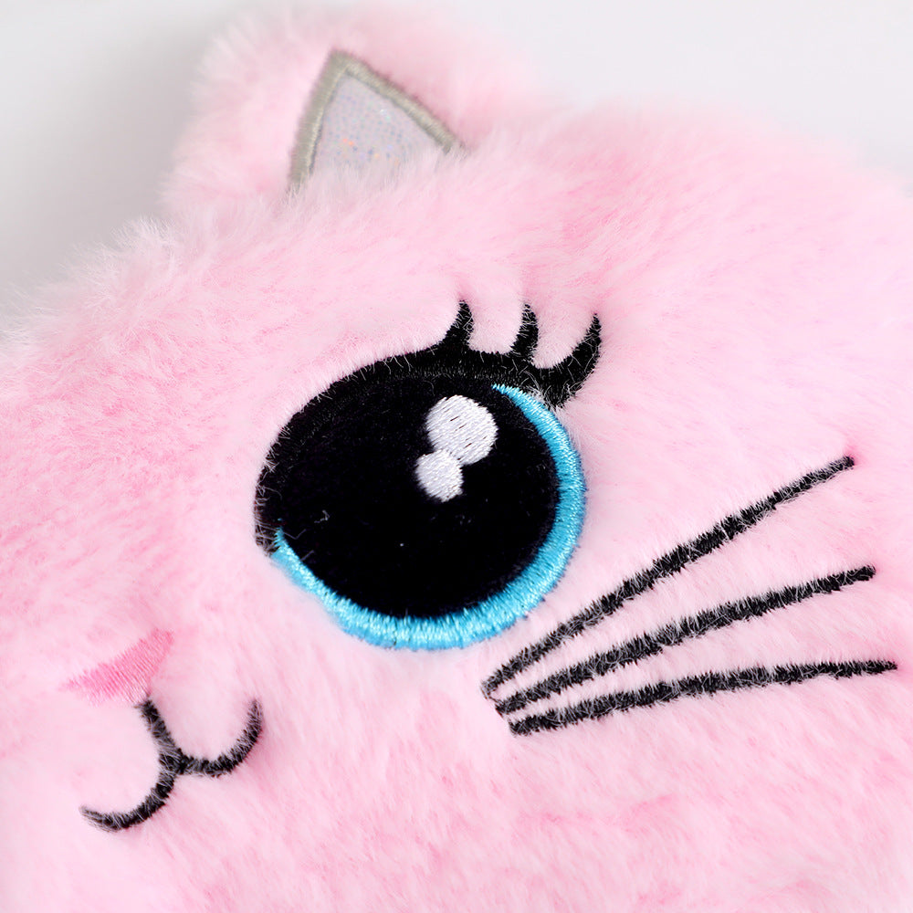 Damen nan kuschelige Schlafmaske Katzenform mit aufgesticktem Gesicht, weichen Plüschohren und verstellbarem Satinband Brehn