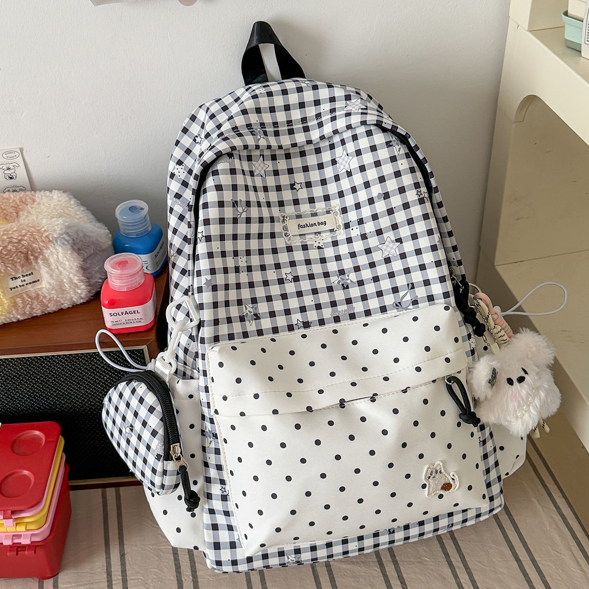 Stylischer Karostoff Casual Rucksack Brehn