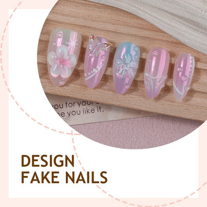 Kunstnagelset mit floralen Akzenten und Glitzer Brehn
