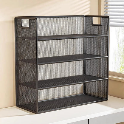 Perforiertes Metall Zwei-Ebenen Schreibtisch-Organizer-Regal mit integrierten Tragegriffen