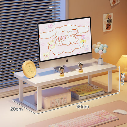 Erhöhter Monitorständer mit Holz-Optik-Oberfläche, Metallrahmen und Unterregal-Stauraum