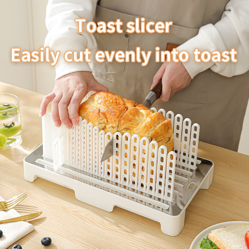 Adjustable Bread and Toast Slicing Guide with Slot Dividers and Removable Drip Tray