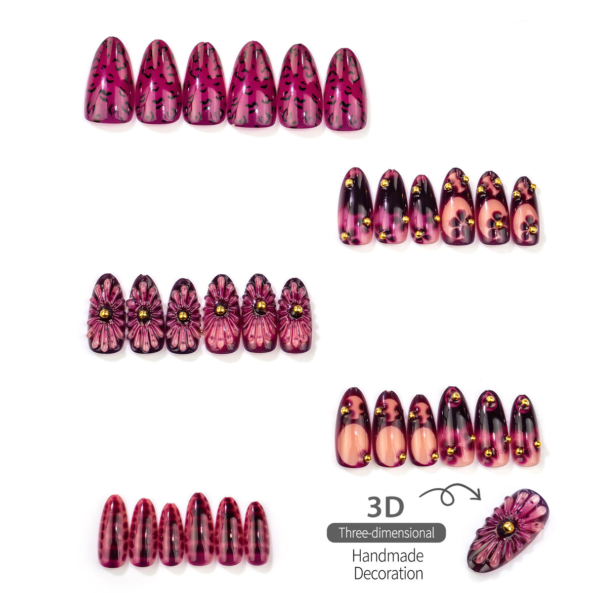 Dekoratives Press-On Nagelset mit künstlerischem Design