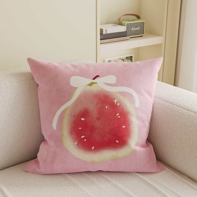 Decorative Square Throw Pillow Cover with Watercolor Lychee Botanical Print and Hidden Zipper