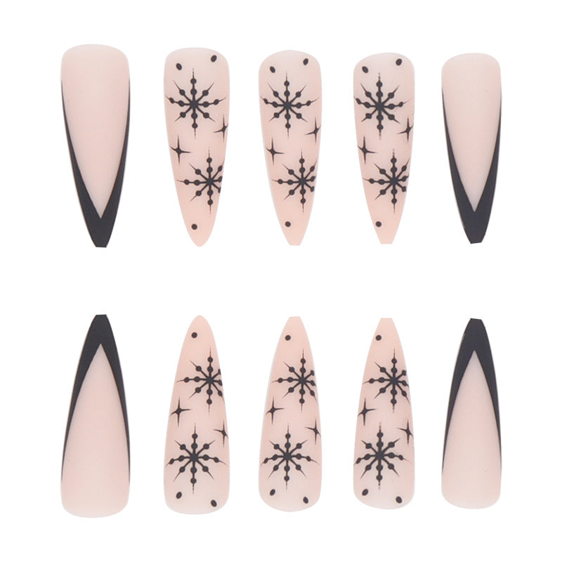 Lange Stiletto Press-On Nagelkunst mit Schneeflocken-Design Brehn