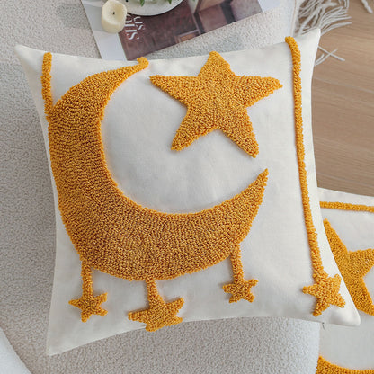 Quadratischer Kissenbezug mit reliefiertem Mond‑und‑Stern‑Tufting aus Chenille Brehn